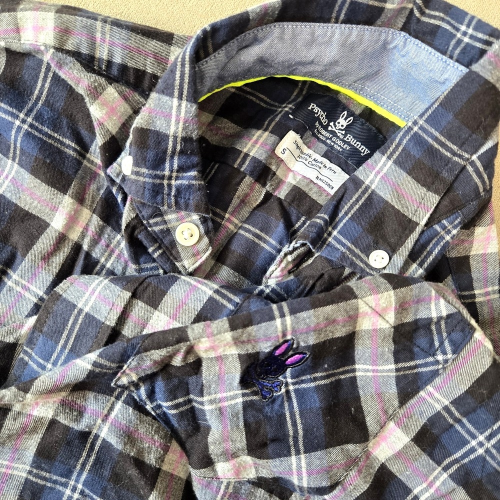 Psycho Bunny Shirt Mens Small Plaid Button Down Single Needle Workwear Pima Logo